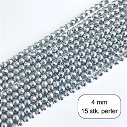 15 stk. 4 mm Hæmatit, Sølvfarvet perler